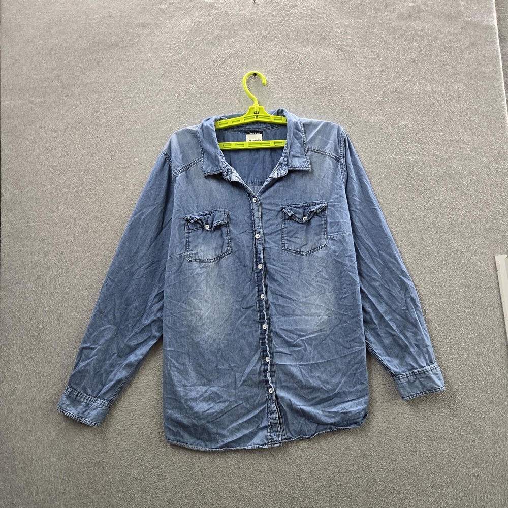Torrid Women Button Up Shirt 3 Blue Chambray Shirt Collared Front Denim